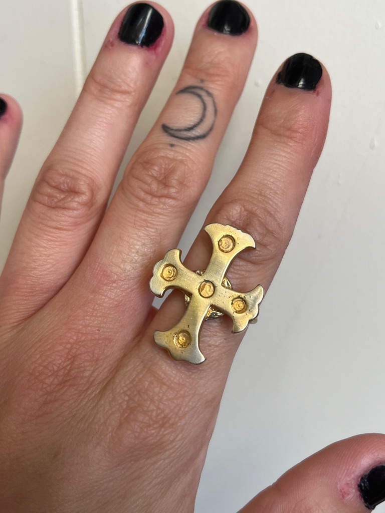Gold Tone Cross Statement Ring